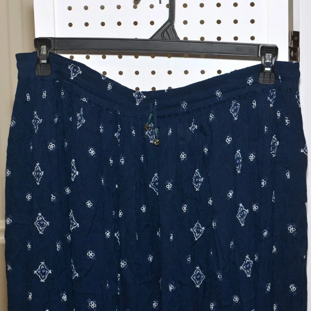 Plus Size 1X The Vermont Country Store Navy Blue Crinkle Full Maxi Skirt - Picture 2 of 14